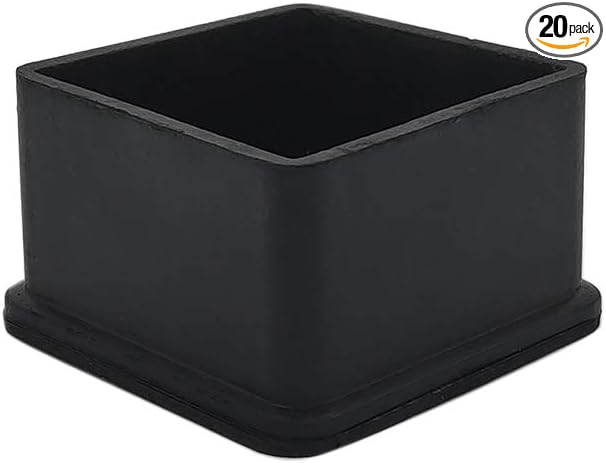 Flyshop Heavy Duty Non-Slip Rubber Leg Tips Floor Protectors Square Chair Leg Caps 50 x 50 mm, 2" x 2", Black, 20PCS