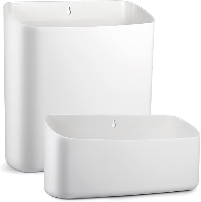 Picowe Magnetic Laundry Storage, 2 Pack Lint Holder Bin for Laundry Room, Space-Saving Trash Container Hanging on Dryer, Washer or Wall Mount Trash Bin (Gray White)