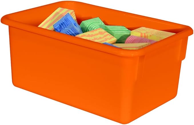 Wood Designs Cubby Storage Bin, Heavy Duty Plastic Containers for Kids Orange Cubby Tray Set of 10