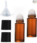 2Pcs Brown 30ml Glass Essential Oil Roller Bottles Refillable Roll on Bottles Empty Deodorant Bottle Containers Rollerball Beauty Personal Care Fragrance Cosmetics Tools