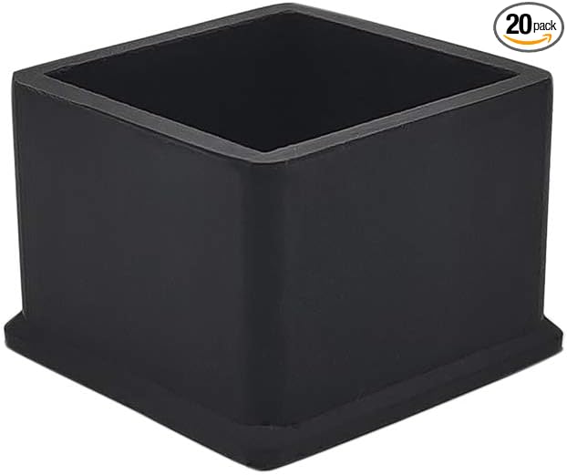 Flyshop Non-Slip Thick Rubber Leg Tips Floor Protectors Square Chair Leg Caps 38 x 38 mm, 1-1/2" x 1-1/2", Black, 20PCS