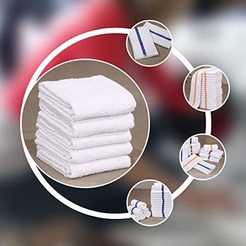 GOLD TEXTILES New Cotton Blend White Restaurant Bar Mops Kitchen Towels (36, Blue Stripe)