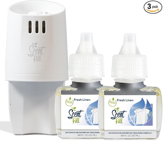 Scent Fill Fresh Linen Plug in Air Freshener, Scented Oil Refills, 2 Refills + Diffuser