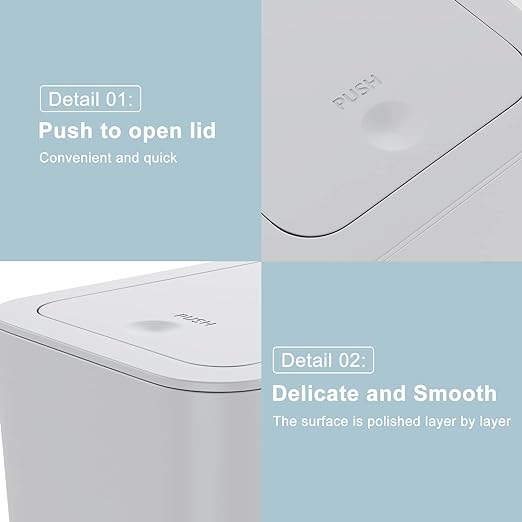 N. NETDOT 3 Pack 10 Liter / 2.6 Gallon Bathroom Trash Can, Small Trash Can with Lid, Garbage Can Waste Basket for Bathroom, Kitchen, Bedroom, Powder Room, Craft Room, Office, College (Gray)