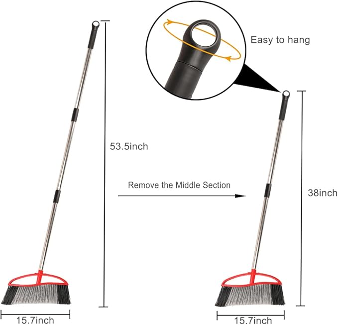 Outdoor Broom, 15.7" Wide Heavy Duty Angle Broom with Long Handle, Stiff Bristles for Sweeping Patio, Garden, Garage, Yard (Red), MULB36