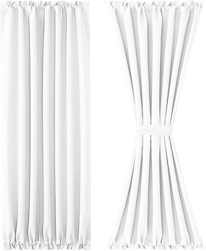 DWCN French Door Curtains – Rod Pocket Thermal Curtain for Doors with Glass Window, Kitchen and Patio Doors for Privacy, 54 X 72 Inches Long, 1 Curtain Panel with Tieback, Pure White
