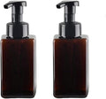 Foaming Soap Dispenser, 450ml(16oz) Refillable Modern Square Pump Bottle for Shampoo, Body Wash, Liquid Soap, PETG Plastic Empty Soap Dispenser for Kitchen, Bathroom, Hospital. 2 Pcs (Brown)