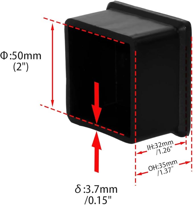 Flyshop Durable Non-Marking Silicone Chair Leg Caps Tips Floor Protectors Square Furniture Table Leg Covers, 20pcs, Black, 50 mm x 50 mm, 2" x 2"