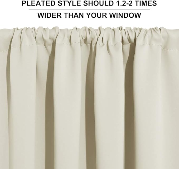 RYB HOME Beige Short Curtains Blackout, 45 inch Durable Cafe Curtains Room Darkening Window Drapes Privacy Protection for Basement Closet Kithen, W34 x L45 inch, 2 Panels