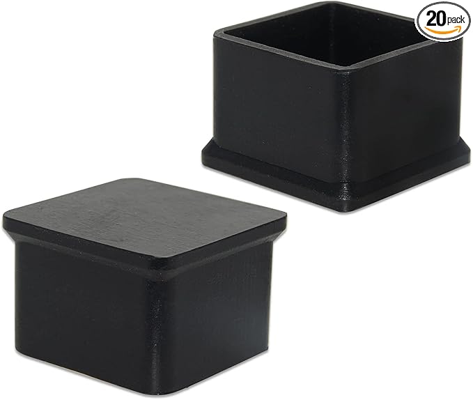 Flyshop Durable Non-Marking Silicone Chair Leg Caps Tips Floor Protectors Square Furniture Table Leg Covers, 20pcs, Black, 40 mm x 40 mm, 1-9/16" x 1-9/16"