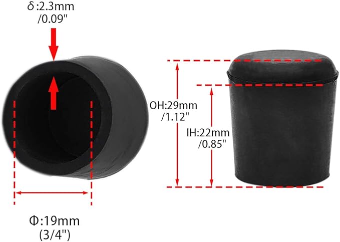 Flyshop Furniture Table Covers, Non-Slip Heavy Duty Rubber Leg Tips, Chair Leg Caps Floor Protector, Round Black 4PCS Size 19mm, 3/4"