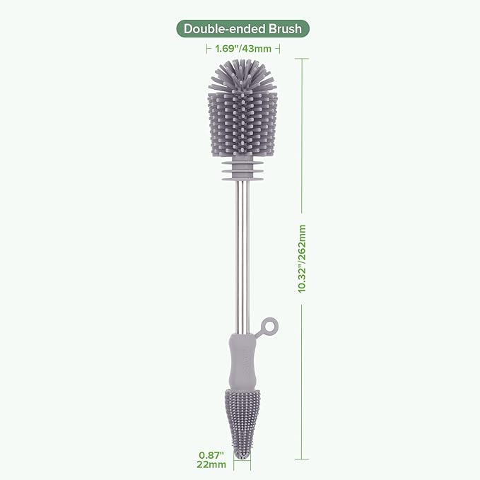 Haakaa Silicone Cleaning Brush - Baby Bottle Brush Cleaner for Breast Pump,Nipple,Breast Milk Storage Bag - Food Grade Silicone - 1 Count - Grey