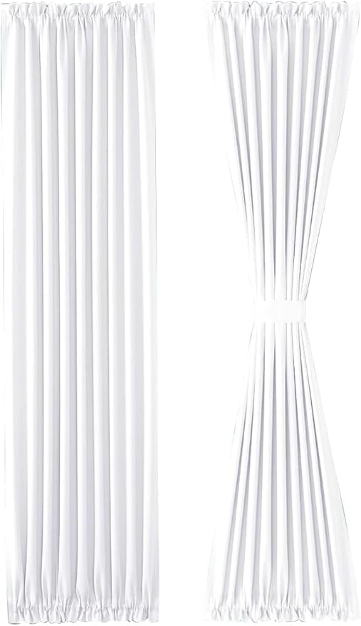 DWCN French Door Curtains – Rod Pocket Thermal Curtain for Doors with Glass Window, Kitchen and Patio Doors for Privacy, 25 X 80 Inches Long, 1 Curtain Panel with Tieback, Pure White