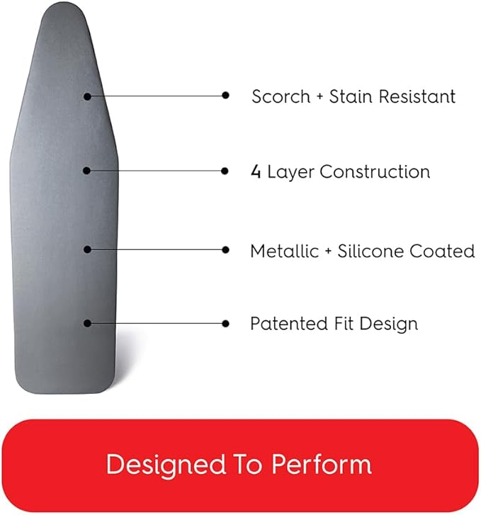 TIVIT Ironing Board Cover 20 x 60, Made in Italy. Pro Grip Pad Covers w/3 Fastener Straps & Pull Bungee Cord - Durable Scorch & Stain Resistant Padded Layers, Heat Reflective AlumiTek PRO Top Coat