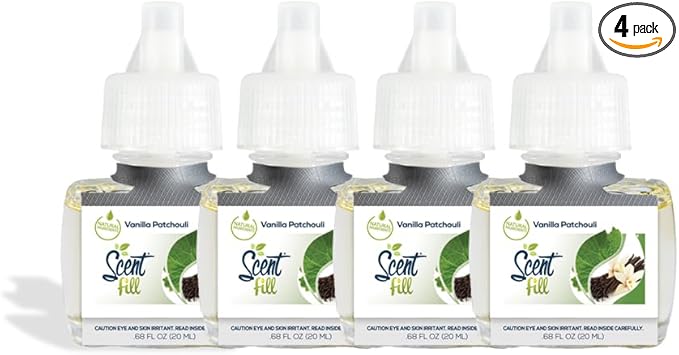 Scent Fill Vanilla Patchouli Plug in Air Freshener, 4 Scented Oil Refills
