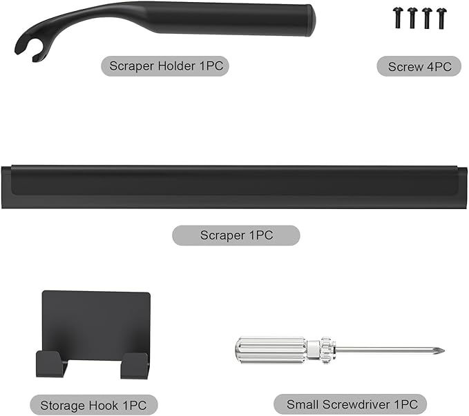 Stainless Steel Shower Squeegee for Glass Doors, Multi-Purpose Squeegee for Shower Glass, Bathroom and Car Windows, Squeegee with Adhesive Hook-10”, Black