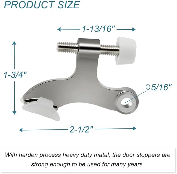 8 Pack Hinge Pin Brushed Nickel Door Stopper, Adjustable Heavy Duty Hinge Pin Door Stop with Rubber Bumper Tips