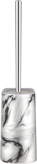 Marble Colored Toilet Brush and Holder Set,Stainless Steel Long Handle and Marble Colored Base for Bathroom Deep Cleaning，Space Saving for Storage，Drip-Proof，White