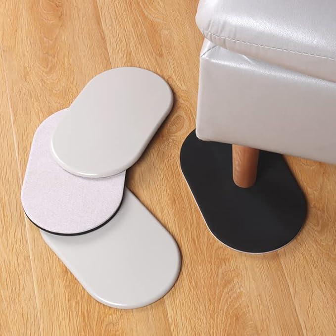Ezprotekt 8 Pack Reusable Large Furniture Movers Sliders for Carpet and Hardwood Floors, 9-1/2" x 5-3/4" Oval Heavy Duty 4 Pcs Felt Sliders Hard Surfaces - 4 Pcs Plastic Furniture Pad Carpet (Beige)