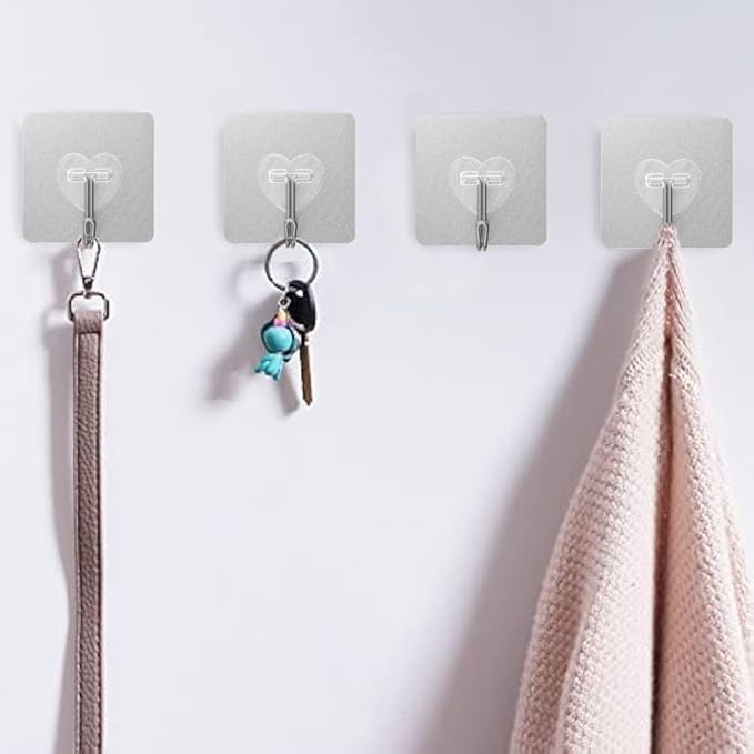 DGYB 20 Pcs Adhesive Hooks for Hanging 22lb Self Adhesive Wall Hooks Heavy Duty Waterproof Transparent Sticky Hook for Shower Home Bathroom Kitchen Office