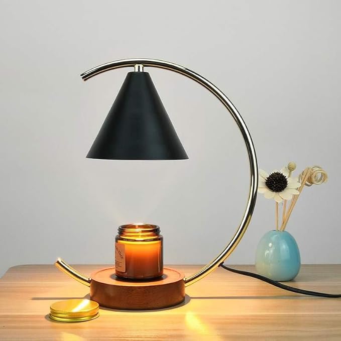 Candle Warmer Lamp with Timer and Dimmer, Electric Scented Wax Warmer for Bedroom, Home Decor Aroma Candle Holder Night Light/Table Lamp - Gift (ABC-Golden-Cresent)
