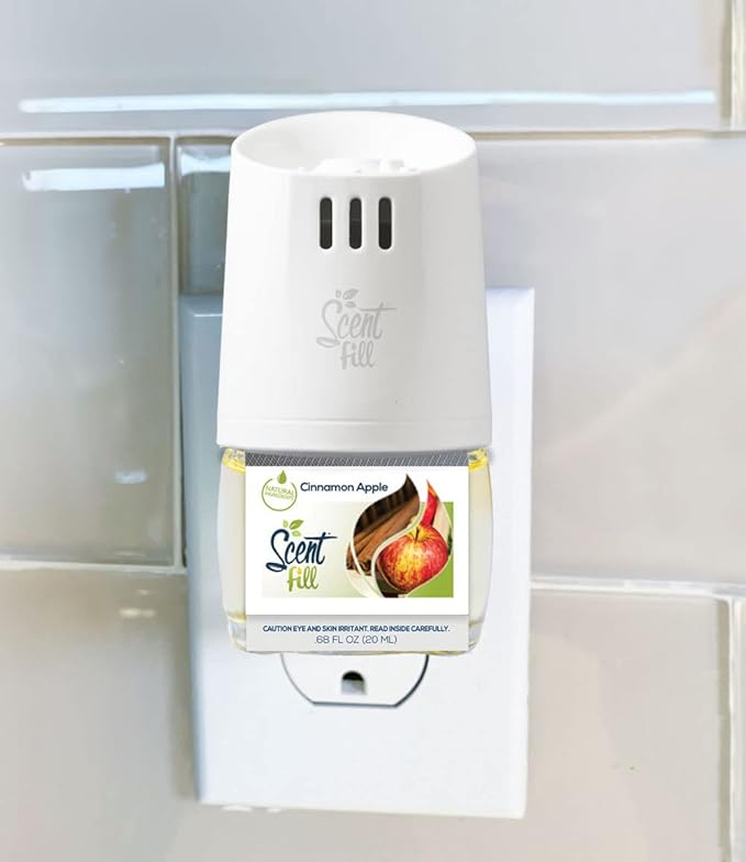 Scent Fill Fall Plug in Air Freshener Kit (Relax Blend, Cinnamon Apple, Orange Clove, Sweet & Spicy Cinnamon Nutmeg), 4 Refills + Diffuser