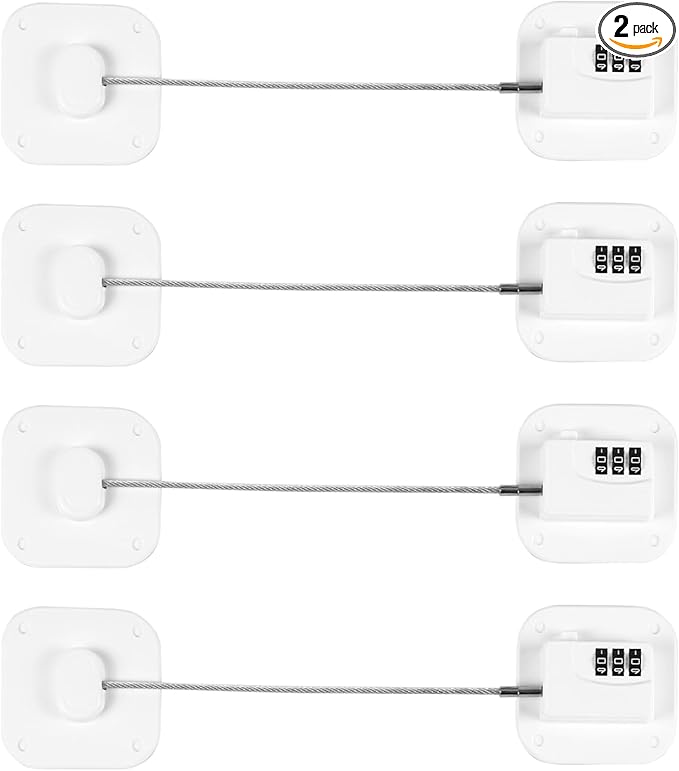 Refrigerator Lock, Combination Lock for Refrigerator Cabinets, Drawers, Heavy Duty Fridge Lock, Easy Install No Keys Needed (White-4Pack)