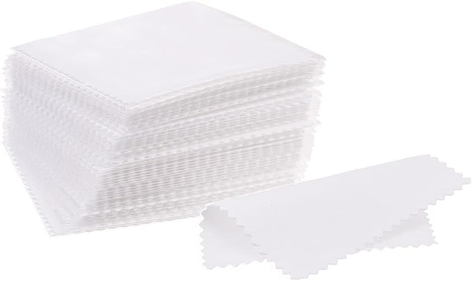 CATIFLIN 100pcs Jewelry Cleaning Cloth, Silver Polishing Cloth Individually Wrapped, Small Jewelry Polishing Cloth for Sterling Silver, Gold, Platinum and More (White, 3.15" x 3.15")