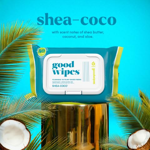 goodwipes Flushable Butt Wipes - Vitamin E & Aloe - Sewer & Septic Safe - Extra Large Adult Wet Wipes For Women & Men - Bathroom Essentials - Shea Coco, 318 Count (6 Packs + 1 Travel)
