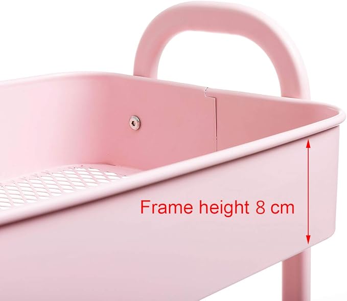 AGTEK Makeup Cart, Movable Rolling Organizer Cart, 3 Tier Metal Utility Cart Pink