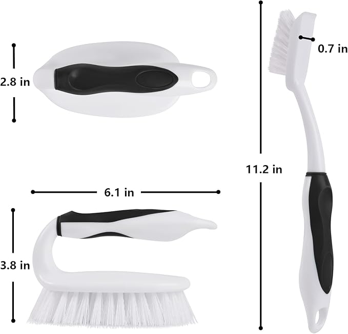 Scrub Brush Set, 4 Pack Deep Cleaning Brush Kit - 2 Scrub Brush, 2 Tile & Grout Brush with Built-in Scraper, Household Commercial Scrubber for Floor, Shower, Pool Wall, Tub (Black)