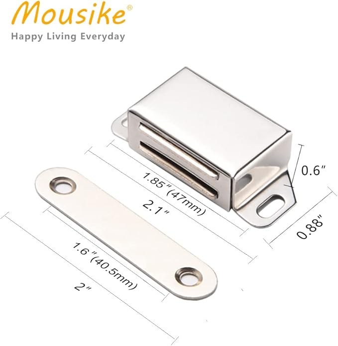 Mousike Cabinet Magnets 30lb Stainless Steel Magnetic Door Catch with Strong Magnetic for Kitchen Cupboard Wardrobe Closet Cabinet Door Drawer Latch(2.1"(Silver 4 Pack))