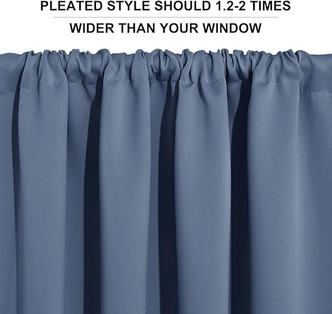 RYB HOME Short Blackout Curtains - Thermal Insulated Noise Reducing Energy Efficiency Small Window Decor for RV Closet Bathroom, 29 inches Wide x 36 inches Long, Stone Blue, 1 Pair