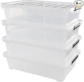 40 Quarts Under Bed Storage Boxes with Wheels, Large Plastic Shallow Tote Bins Set of 4