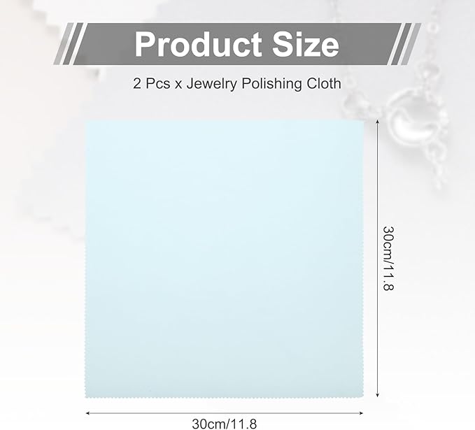 MECCANIXITY Jewelry Polishing Cloth 11.8x11.8 Inch Silver Polish Cleaning Cloths Jewelry Cleaner for Rings, Necklaces, Diamond, Bracelets, Pack of 2 (Sky Blue）