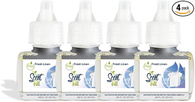 Scent Fill Fresh Linen Plug in Air Freshener, 4 Scented Oil Refills