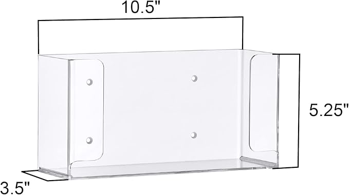 Amazing Abby Acrylic Glove Box Holder, Wall-Mounted Glove Dispenser, Floating Glove Box Organizer, Small Size (for 1 Box), 10.5" W x 5.0" H x 3.5" D (Mounting Hardware Included)