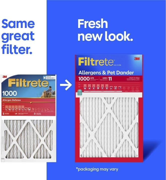 Filtrete 14x36x1 AC Furnace Air Filter, MERV 11, MPR 1000, Micro Allergen Defense, 3-Month Pleated 1-Inch Electrostatic Air Cleaning Filter, 6 Pack (Actual Size 13.88x35.9x0.81 in)