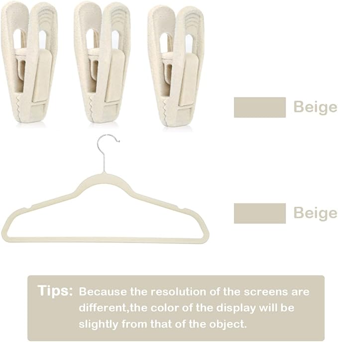 Beige Velvet Hangers (50-Pack), Non-Slip Velvet Clips for Skirts, Suits