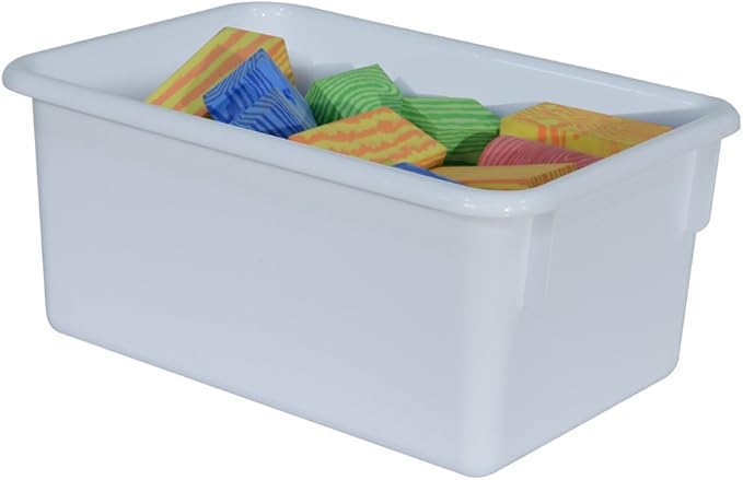 Wood Designs Cubby Storage Bin, Heavy Duty Plastic Containers for Kids White Cubby Tray Set of 12