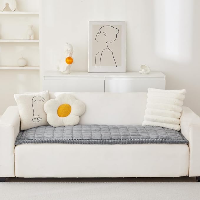 Couch Cover for Dogs Washable, Fuzzy Pet Couch Covers for 3 Cushion Sofa Pet Friendly, Non Slip Sofa Cover (Blue-Grey, 27.6" x 59"/70 x 150cm)