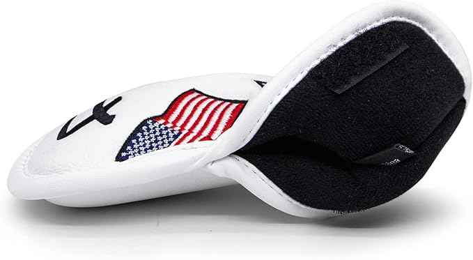 US Flag Golf Iron Covers Headcovers - 10pcs Patriotism Golf Club Covers for Irons - White Synthetic Leather Golf Iron Wedge Head Covers fits for PXG, Taylormade, Mizuno JPX MP, Etc.