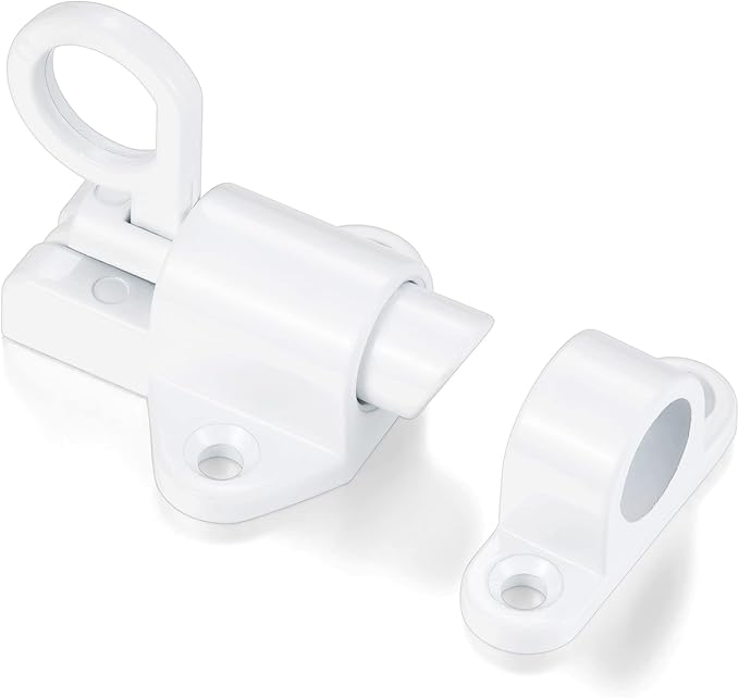 6 Packs Self-Closing Latches，White Spring Door Lock，Resilient Bolt Latch Aluminum Alloy Safety Automatic Spring Barrel Slide Door Lock with Screws,Used for Gate,Window and Cabinet etc