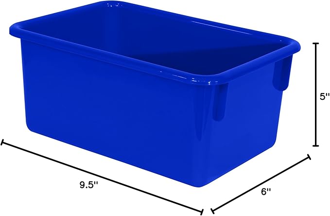Wood Designs Cubby Storage Bin, Heavy Duty Plastic Containers for Kids Blue Cubby Tray Set of 10