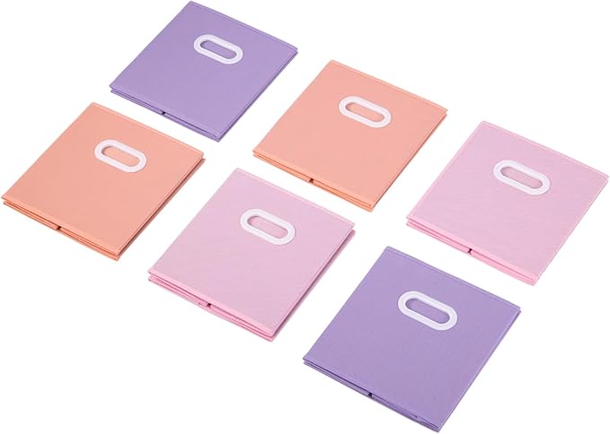 Stero Fabric Storage Cubes Bins, 13 inch Fun Colored Foldable Storage Baskets with Dual Plastic Handle for Home, Kids Room, Closet and Toys Organization, Multi Colored, Set of 6