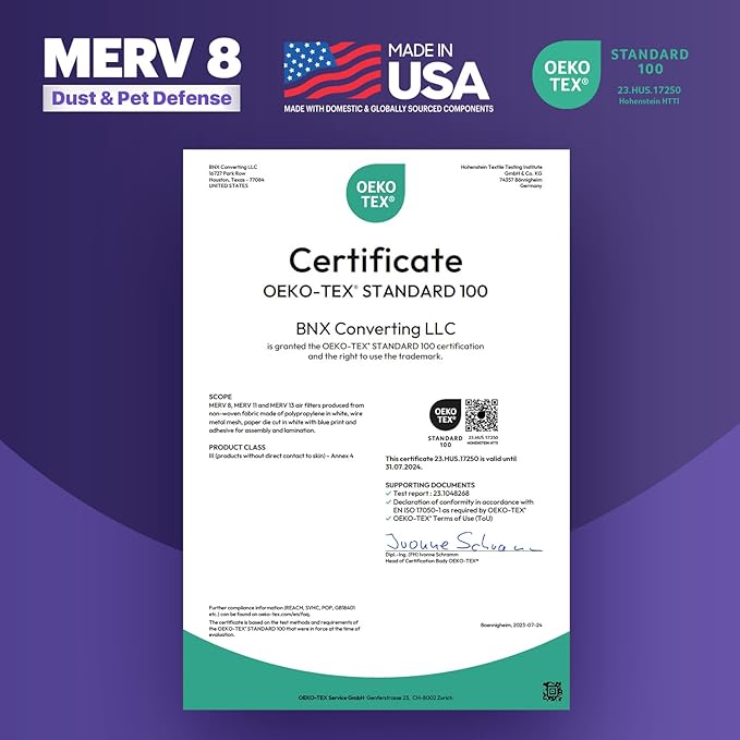 BNX TruFilter 20x25x4 (19.5’’ x 24.5’’ x 3.63‘’ Slim Fit) MERV 8 Air Filter 2-Pack - MADE IN USA - Air Conditioner Furnace Filters HVAC AC Furnace Filters for Dust, Pet, Mold, Pollen MPR 600-700 FPR 5