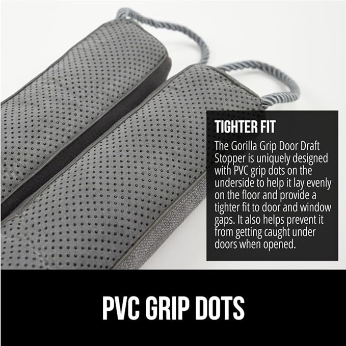 GORILLA GRIP Door Draft Stopper for Bottom of Doors, Weather Stripping Seal Blocks Hot Air, Noise, Bugs, Keeps Cold AC in, Sound Proofing Easy Install Gap Filler, Home Essentials, 34 Inch 2 Pack, Gray
