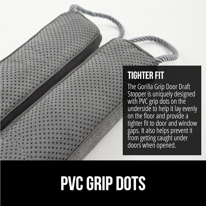 GORILLA GRIP Door Draft Stopper for Bottom of Doors, Weather Stripping Seal Blocks Hot Air, Noise, Bugs, Keeps Cold AC in, Sound Proofing Easy Install Gap Filler, Home Essentials, 32 Inch 2 Pack, Gray