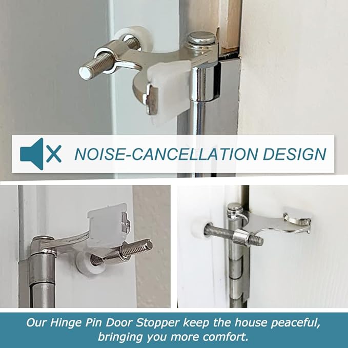 8 Pack Hinge Pin Brushed Nickel Door Stopper, Adjustable Heavy Duty Hinge Pin Door Stop with Rubber Bumper Tips