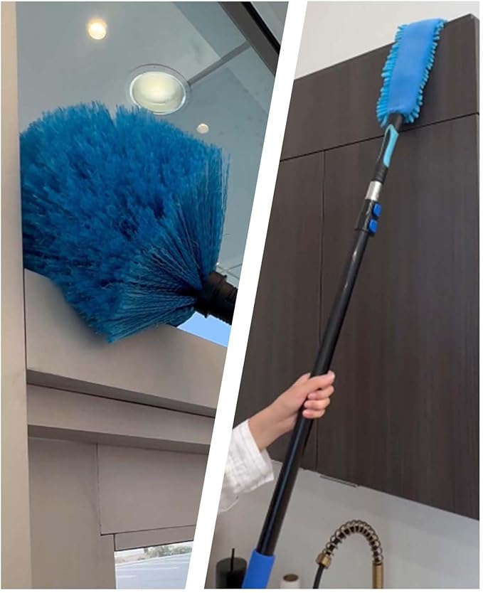 16 Feet High Ceilings Baseboard Wall Cleaner Mop with 8 Ft Extension Pole, Cobweb Duster, Window Cleaning Squeegee Kit (8ft)